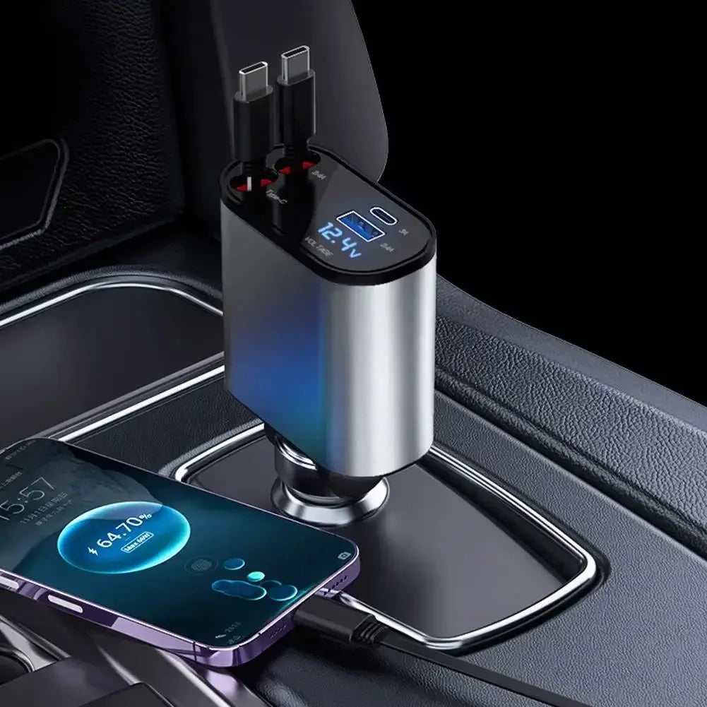 Versatile 100W Car Charger with Retractable Cable - Eritas London